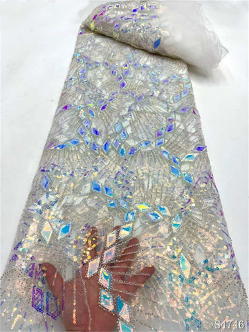 Image of 5 Yards Handmade Bead Lace Fabric With Sequins Luxury Embroidery French Tulle Mesh-FrenzyAfricanFashion.com