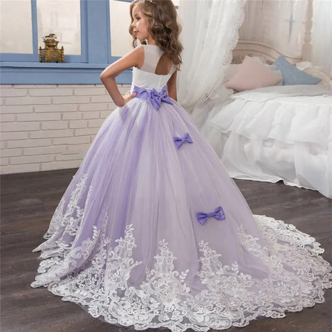 Image of Girls Lace Long Prom Gowns Bridesmaid Kids Dresses-FrenzyAfricanFashion.com