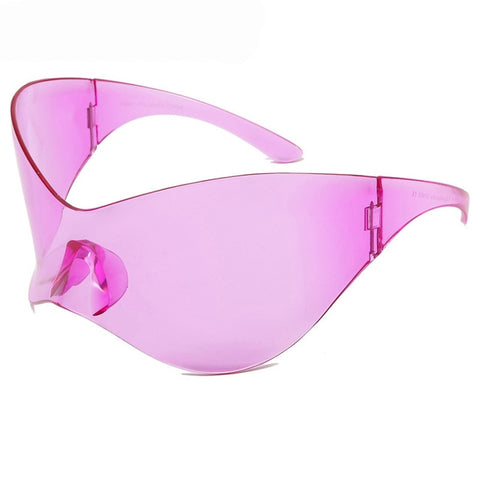 Image of Oversized Punk Sunglasses Sport Silver Futuristic Rimless Eyeglasses-FrenzyAfricanFashion.com