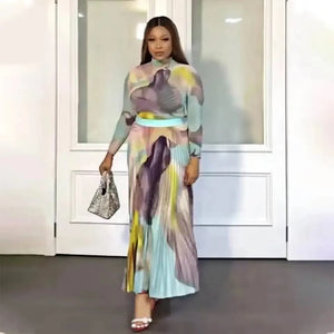Pleated Suit Women Large Free Size Slim Casual Party Top and Skirt-FrenzyAfricanFashion.com