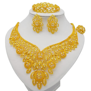 Dubai Jewelry Sets Gold Color Necklace & Earring Set For Women African France Wedding Party Jewelery Ethiopia Bridal Gifts