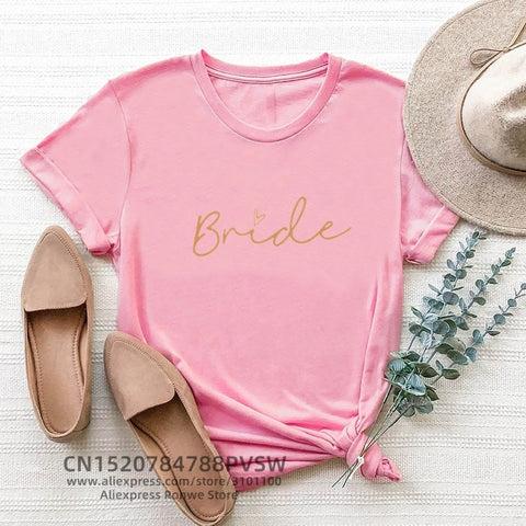 Image of Gold Team Bride Letter Funny Women T shirt Bride To Be Squad Bachelorette Hen Party Bridesmaid Wedding Tops Tee-FrenzyAfricanFashion.com