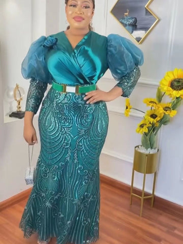 Image of Plus Size African Party Long Dresses Women Sequin Evening Gowns-FrenzyAfricanFashion.com