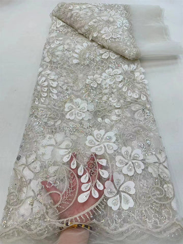 Image of Purple Latest Nigerian Lace Fabrics Bead sequins Fabrics For Wedding 5Yards-FrenzyAfricanFashion.com
