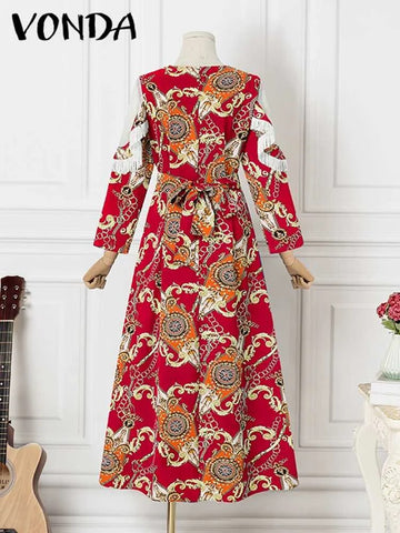 Image of Women's Summer Dress Long Sleeve Printed Casual Party Robe-FrenzyAfricanFashion.com