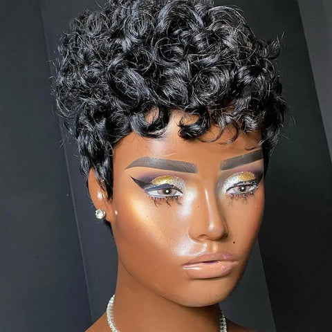 Image of Pixie Wigs for Women, Short Black & Curly-FrenzyAfricanFashion.com