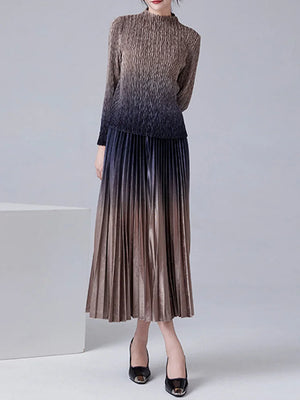 Gradient Dress Sets Women's Round Neck Long Sleeves