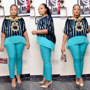 Chiffon Top and Stretch Pants  Set 2-Piece Elegant