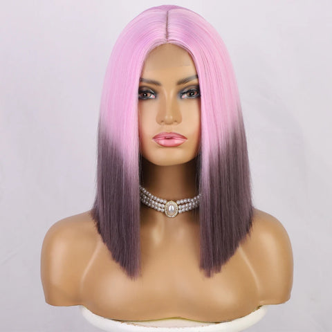Image of Ombre Red Bob Wig for Women Short Straight Middle Part Wigs Cosplay Party Synthetic Heat Resistant Fake Hair Shoulder Length Wig-FrenzyAfricanFashion.com