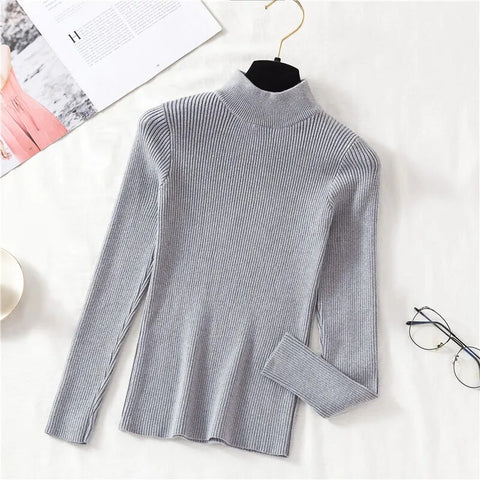 Image of Women Sweater Turtleneck Knitted Long Sleeve Winter Black Pullover-FrenzyAfricanFashion.com