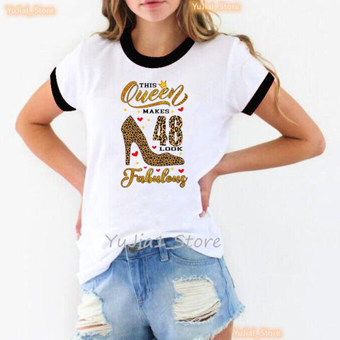 Image of Queen Makes 50 Look Fabulous Graphic Print Women Leopard Love Birthday Party Tshirt-FrenzyAfricanFashion.com