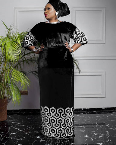 Image of Woman Velvet Dress With Stone Big Size-FrenzyAfricanFashion.com