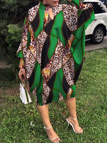 Image of Knee-Length Dress 2022 VONDA Women Long Sleeve O Neck Floral Print Dress Casual Party Dress Kaftan Robe Oversized Loose Sundress-FrenzyAfricanFashion.com