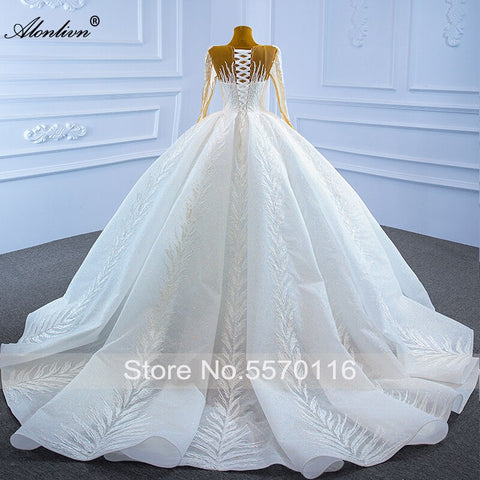 Image of Ball Gown Wedding Lace Up Pearls Tiered Bridal Beaded skirts-FrenzyAfricanFashion.com