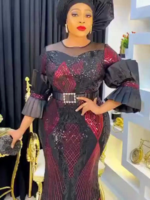 Plus Size Evening Dresses Women 2024 New Dashiki African Sequin Party Long Dress Ankara Robe Elegant Turkey Gown African Clothes