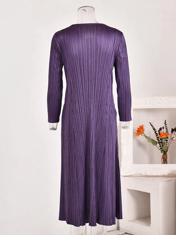 Image of Waist Pleated Dress For Women V-neck Long Sleeves Designer Spliced Dresses-FrenzyAfricanFashion.com