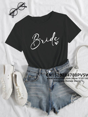 Image of Team Bride Heart Evjf Hen Party Women Gropu T-shirt Girl Wedding Female Tops Tee Camisetas Mujer Female Black Pink White Clothes-FrenzyAfricanFashion.com