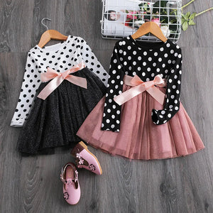 Polka Dot Long Sleeve Tulle Kids Princess Dresses Girls Spring Autumn Wedding Birthday Party-FrenzyAfricanFashion.com