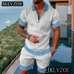 2 Pieces Summer Men's Tracksuit Short Sleeve Polo Shirt Outfit Men Clothing