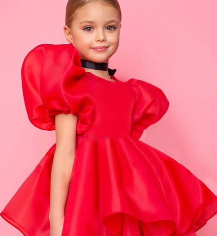Image of Fashion Girl Princess Vintage Dress Tulle Child Puff Sleeve-FrenzyAfricanFashion.com