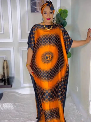 Oversize African Women Clothing With Scarf Loose Long Dress-FrenzyAfricanFashion.com
