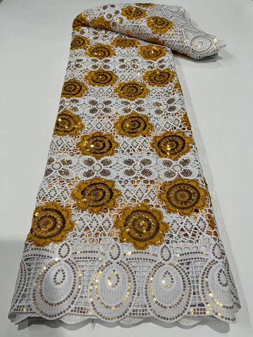 Image of Latest French Milk Silk Sequins Lace Fabric Guipure Cord Fabric-FrenzyAfricanFashion.com