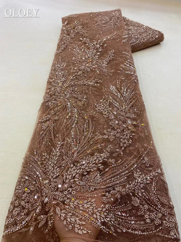 Image of Fashion French Mesh Embroidery Beaded Lace Fabric African Nigerian Sequins Lace For Wedding Dress-FrenzyAfricanFashion.com