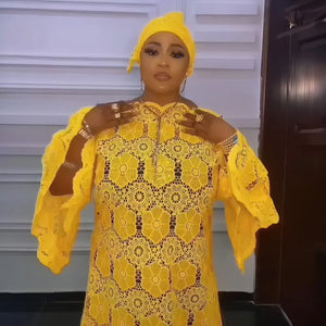 Good Quality African dress with sequins african lace fabric embroidery lace Pair with a two-piece underwear set-FrenzyAfricanFashion.com