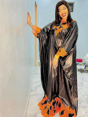 Black Long Dresses Women Party Clothing Bazin Dashiki Embroidery Evening Gown Free Size