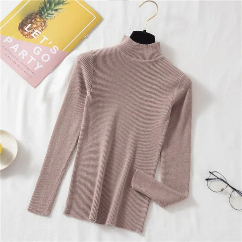 Image of Women Sweater Turtleneck Knitted Long Sleeve Winter Black Pullover-FrenzyAfricanFashion.com
