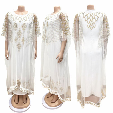 Image of Two-Piece African Dresses Mesh Caftan Dress Abaya Clothes-FrenzyAfricanFashion.com