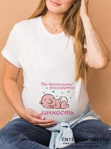 Image of Maternity Clothes Casual Pregnancy T Shirts Baby Print Funny Women Summer Tees Tops White-FrenzyAfricanFashion.com