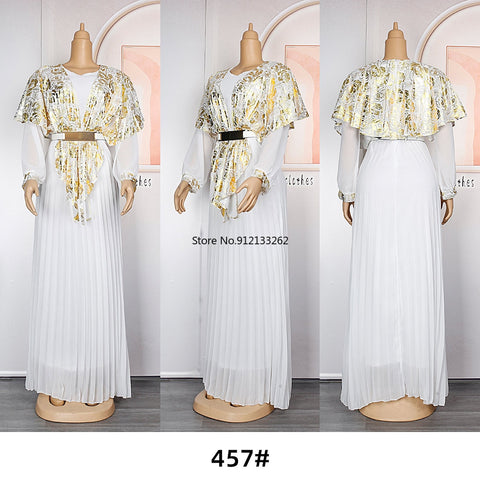 Image of Chiffon Dresses Women Plus Size Evening Party Long Dress Dashiki Print Muslim Abaya Kaftan-FrenzyAfricanFashion.com