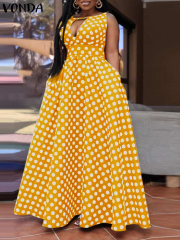 Image of Women Summer Dress Holiday Deep V Neck A-line Big Swing Party Dress Sexy Polka Dot-FrenzyAfricanFashion.com