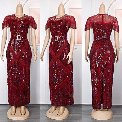 Image of Luxury Sequin Evening Dress Tassel Bodycon Gown Wedding Party Birthday Dress 2023 Summer Clothing-FrenzyAfricanFashion.com