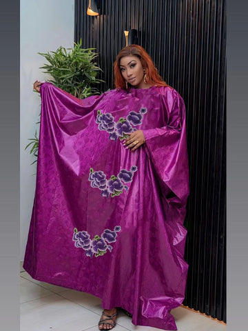 Image of Purple Bazin Riche Turkey Dresses Ankara Women Dashiki-FrenzyAfricanFashion.com