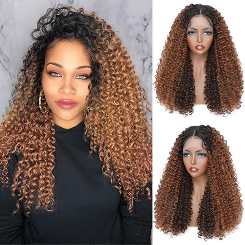Image of Ombre Brown Kinky Curly Lace Front Wigs-FrenzyAfricanFashion.com