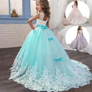 Girls Lace Long Prom Gowns Bridesmaid Kids Dresses-FrenzyAfricanFashion.com