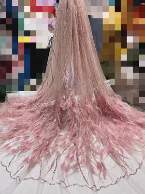 French White Tulle 5 Yards Lace Fabric Fluffy Feather Voile Lace