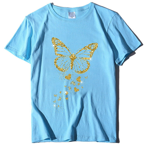 Image of Golden Butterfly Print Women T Shirt Short Sleeve O Neck Loose Women Tshirt Ladies Tee Shirt Tops Cloth-FrenzyAfricanFashion.com