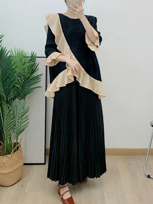 Ruffled Irregular Top+casual Wide Leg Pants Two-piece Pleated Set Loose Elegant Clothing