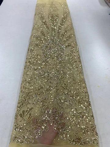 Image of Luxurious Sequence Lace Fabrics With Sequins Beaded-FrenzyAfricanFashion.com