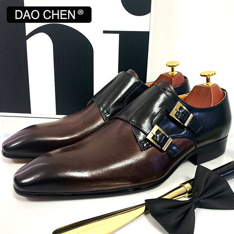 Image of DAOCHEN MEN'S LOAFERS DOUBLE MONK STRAP SHOES GENUINE LEATHER LUXURY MAN DRESS SHOES MIX COLORS OFFICE WEDDING MEN CASUAL SHOES-FrenzyAfricanFashion.com