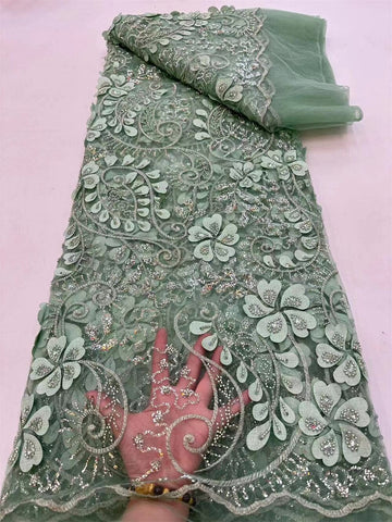 Image of Purple Latest Nigerian Lace Fabrics Bead sequins Fabrics For Wedding 5Yards-FrenzyAfricanFashion.com