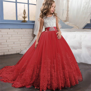 Lace Dress Flower Design Princess Dress Sleeveless Party Ball Gown-FrenzyAfricanFashion.com