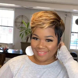 Short Straight Pixie Cut Hair Bob Wig Honey Gold Woman