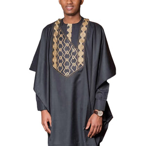 African Clothes Man Embroidery Design Top Long Sleeve with Pants