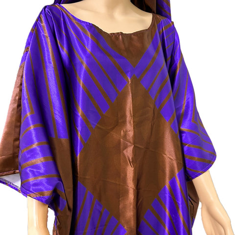 Image of Purple African Dresses For Women Traditional Wedding Party Clothing Original Riche Dashiki Robe Printed Evening Gowns With Scarf-FrenzyAfricanFashion.com