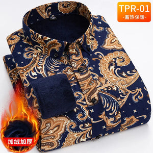 Autumn and Winter Men's Classic Long-Sleeved Shirt Men's Plus Fleece  Shirt