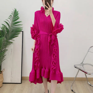 Pleated Fungus Edge Long Dress Summer Fashion Women's Clothing Elegant Medium Long Dress-FrenzyAfricanFashion.com